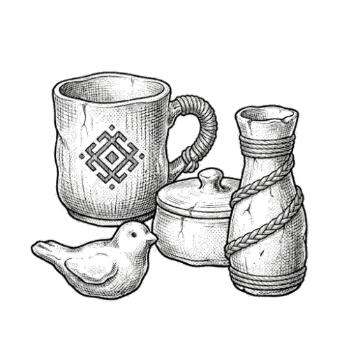 Decorative handmade items - wood, clay, glass and stone
