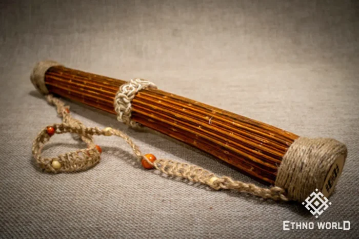 Rainbow flute rainstick made from a plant