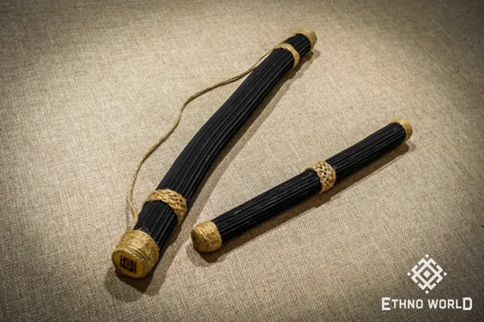 Rainbow flute rainstick made from a plant