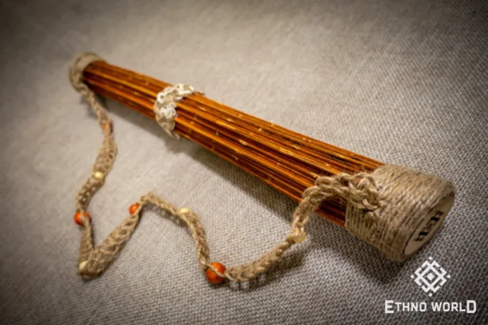Rainbow flute rainstick made from a plant