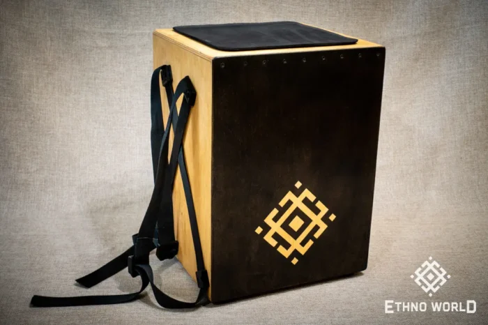 Versatile cajon with backpack carrying system, openable back panel, bass and snare control – handmade at Ethno World workshop