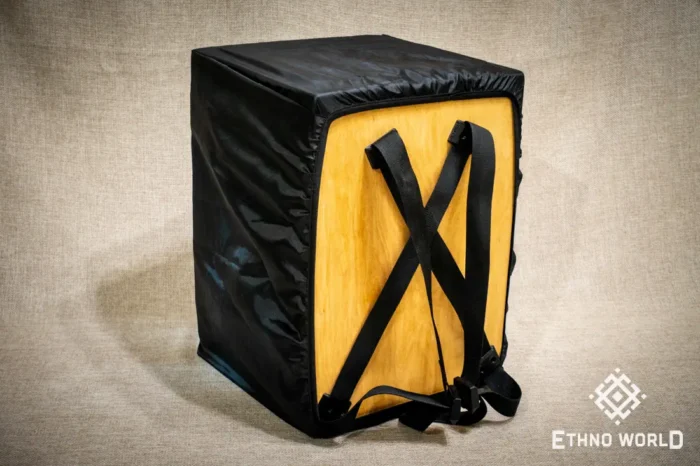 Versatile cajon with backpack carrying system, openable back panel, bass and snare control – handmade at Ethno World workshop