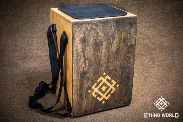Versatile cajon with backpack carrying system, openable back panel, bass and snare control – handmade at Ethno World workshop