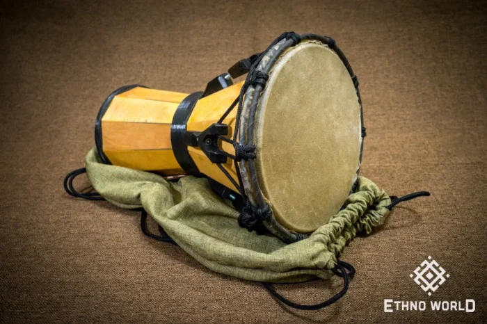 Djembe Sun 10″ - a wooden percussion drum with key tuning and leather membrane