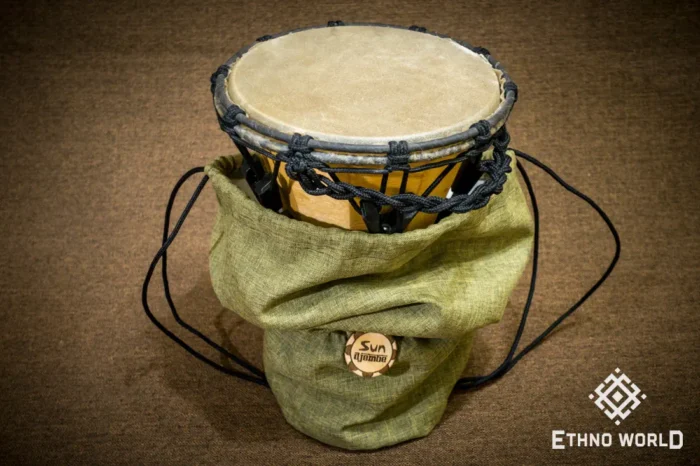 Djembe Sun 10″ - a wooden percussion drum with key tuning and leather membrane