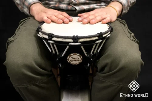 Djembe Sun 10″ - a wooden percussion drum with key tuning and leather membrane