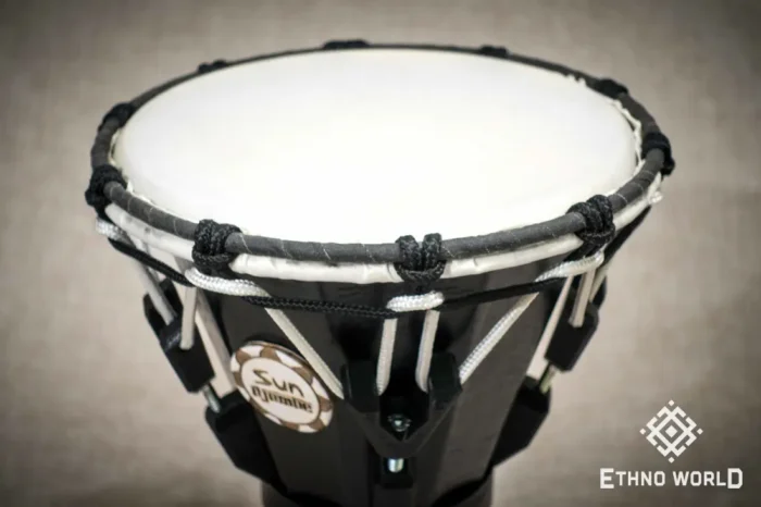 Djembe Sun 10″ - a wooden percussion drum with key tuning and leather membrane