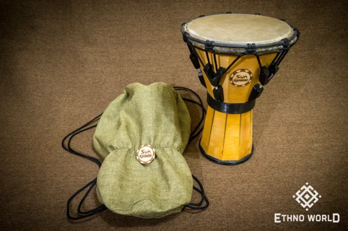 Djembe Sun 10″ - a wooden percussion drum with key tuning and leather membrane