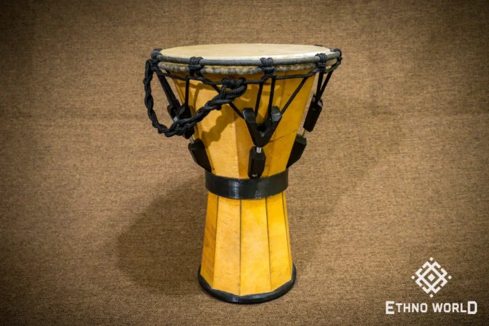 Djembe Sun 10″ - a wooden percussion drum with key tuning and leather membrane