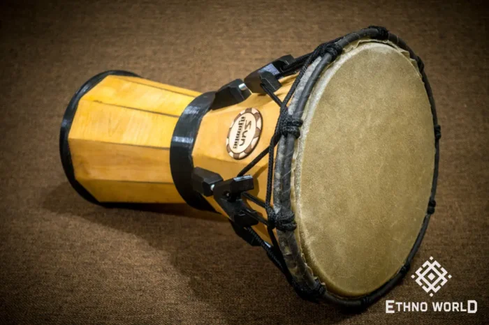 Djembe Sun 10″ - a wooden percussion drum with key tuning and leather membrane