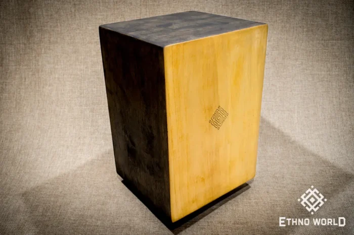 Handmade wooden double-sided cajon drum, spring-loaded with a front port, handcrafted by Ethno World