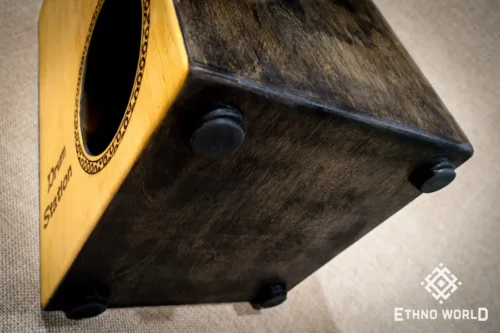 Handmade wooden double-sided cajon drum, spring-loaded with a front port, handcrafted by Ethno World