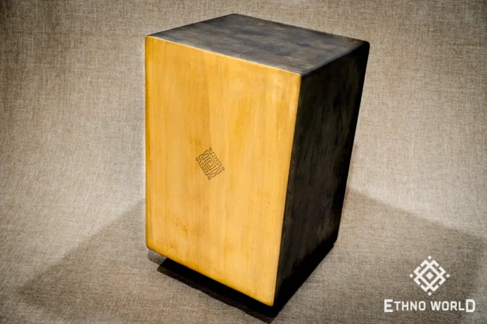 Handmade wooden double-sided cajon drum, spring-loaded with a front port, handcrafted by Ethno World