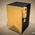 Foldable percussion drum with snare adjustment and castanet in a wooden body, handmade, view from all sides (disassembled and assembled cajon)