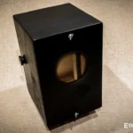 Foldable percussion drum with snare adjustment and castanet in a wooden body, handmade, view from all sides (disassembled and assembled cajon)