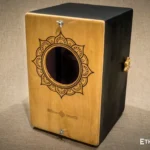 Foldable percussion drum with snare adjustment and castanet in a wooden body, handmade, view from all sides (disassembled and assembled cajon)