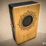 Foldable percussion drum with snare adjustment and castanet in a wooden body, handmade, view from all sides (disassembled and assembled cajon)