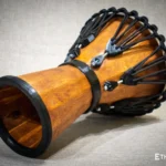 Sun 12″ Djembe – a handmade ethnic percussion drum made of wood with key-tuned leather membrane tension.