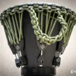 Sun 12″ Djembe – a handmade ethnic percussion drum made of wood with key-tuned leather membrane tension.