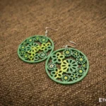 Handmade green carved round earrings, Ethno World