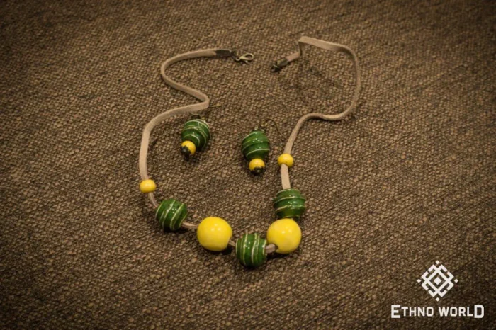 Handmade yellow and green bead necklace