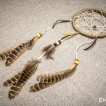 Small ethnic dreamcatcher, woven dream web with natural feathers and beads, rustic home decor, Ethno World