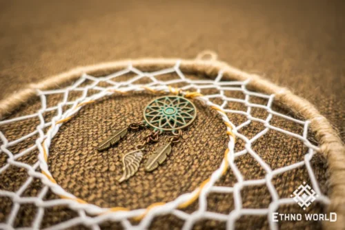 Large boho dreamcatcher, hand-woven hoop with feathers and bead accents, decorative wall art, Ethno World