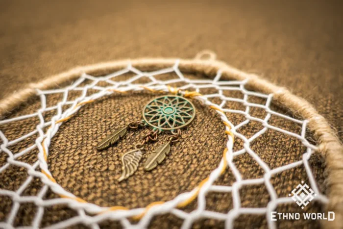 Large boho dreamcatcher, hand-woven hoop with feathers and bead accents, decorative wall art, Ethno World