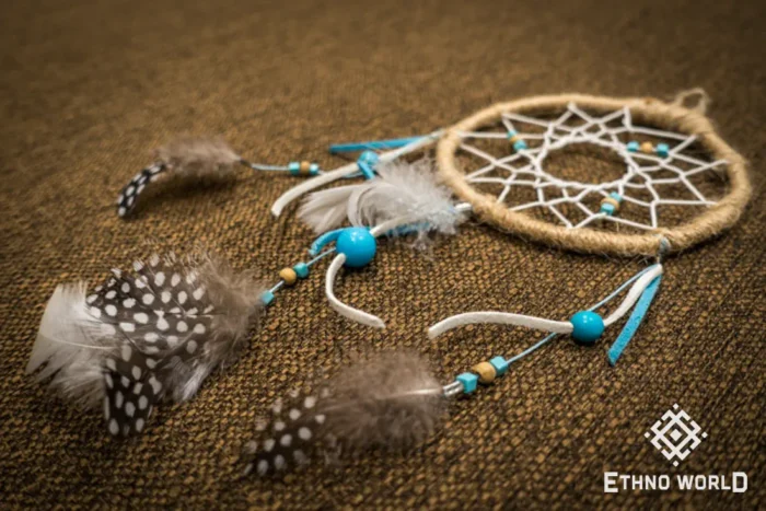 Large boho dreamcatcher, hand-woven hoop with feathers and bead accents, decorative wall art, Ethno World