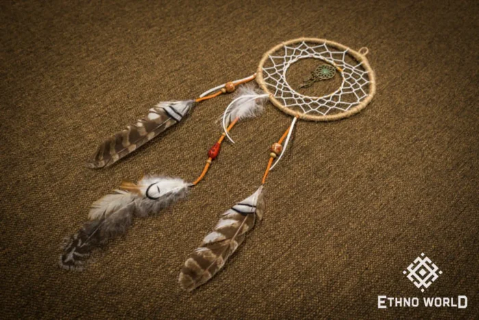 Large ethnic dreamcatcher, woven dream web with feathers and beads, oversized rustic home decor, Ethno World