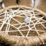 Small ethnic dreamcatcher, woven dream web with natural feathers and beads, rustic home decor, Ethno World