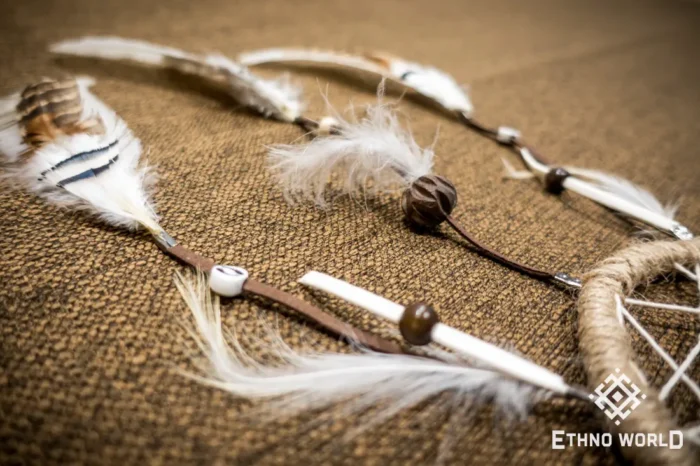 Medium handwoven dreamcatcher with feather and bead details, tribal boho wall hanging, Ethno World