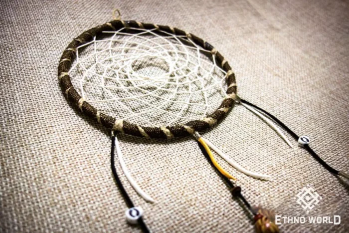 Medium dreamcatcher with natural feathers, macrame weaving and beads, ethnic wall hanging decor, Ethno World