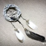 Small dreamcatcher with natural feathers, macrame weaving and wood bead accents, ethnic wall hanging, Ethno World