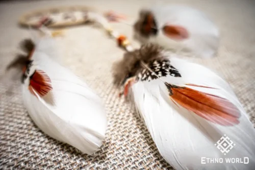 Medium ethnic dreamcatcher, woven dream web with feathers and beads, rustic home decoration, Ethno World