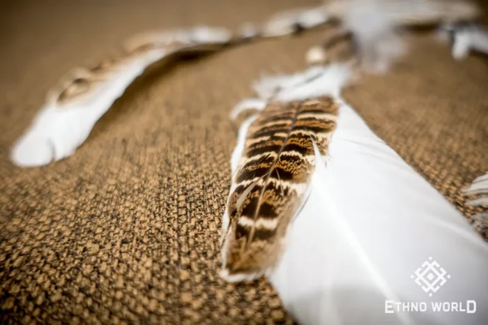 Medium handmade dreamcatcher with feathers and wooden beads, hand-woven web pattern, boho wall decor, Ethno World