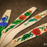 Wooden spatulas with traditional Petrykivka floral painting, handmade kitchen decor, Ethno World