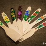Hand-painted wooden kitchen utensils with Petrykivka folk art, handmade cutting board set, Ethno World