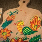 Hand-painted wooden kitchen utensils with Petrykivka folk art, handmade cutting board set, Ethno World