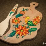 Wooden spatulas with traditional Petrykivka floral painting, handmade kitchen decor, Ethno World