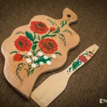 Set of hand-painted wooden spatulas, Ukrainian folk art design, natural wood utensils, Ethno World