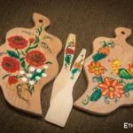 Wooden spatula with hand-painted floral pattern, Petrykivka style, Ukrainian craft, Ethno World