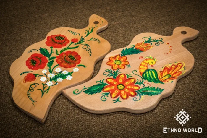 Hand-painted wooden spatulas with colorful Petrykivka flowers, handmade kitchen tools, Ethno World