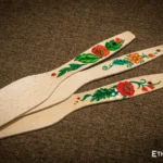Set of hand-painted wooden spatulas, Ukrainian folk art design, natural wood utensils, Ethno World