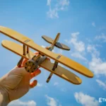 Handmade wooden airplane toy, detail view