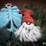 Handmade macramé Christmas tree ornament, woven cotton thread with wooden star topper, Ethno World