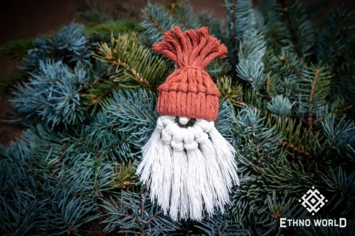 Handmade macramé gift ornament, hand-knotted cotton thread, rustic holiday accent, Ethno World