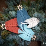 Handmade macramé Christmas decoration, teal and white woven tree design, Ethno World