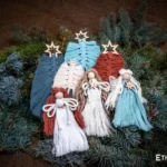 Set of handmade macramé ornaments, cotton and jute thread, boho Christmas decor, Ethno World