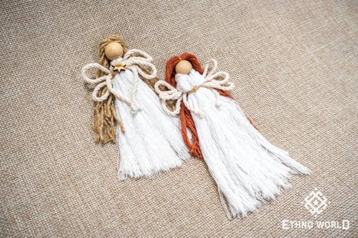 Handmade macramé wall hanging, hand-woven cotton thread design, Ethno World